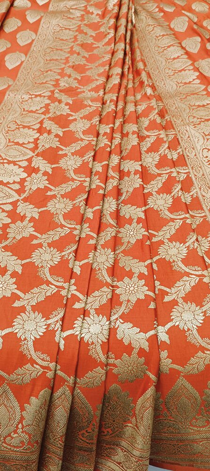 ORANGE HALF AND HALF BANARASI SATIN SILK SAREE