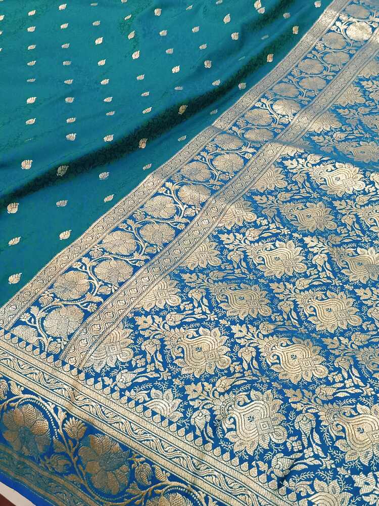 PEACOCK BLUE FLORAL TANCHUI BUTI BANARASI KATAN SILK SAREE