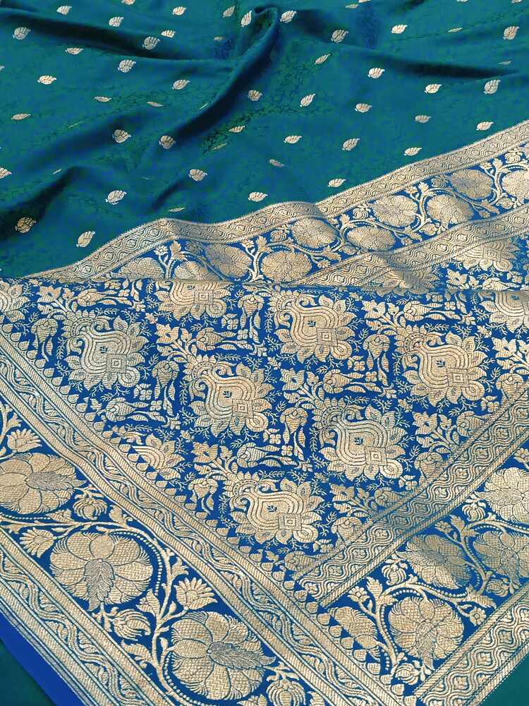 PEACOCK BLUE FLORAL TANCHUI BUTI BANARASI KATAN SILK SAREE