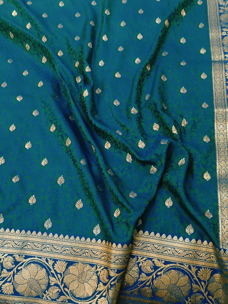 PEACOCK BLUE FLORAL TANCHUI BUTI BANARASI KATAN SILK SAREE