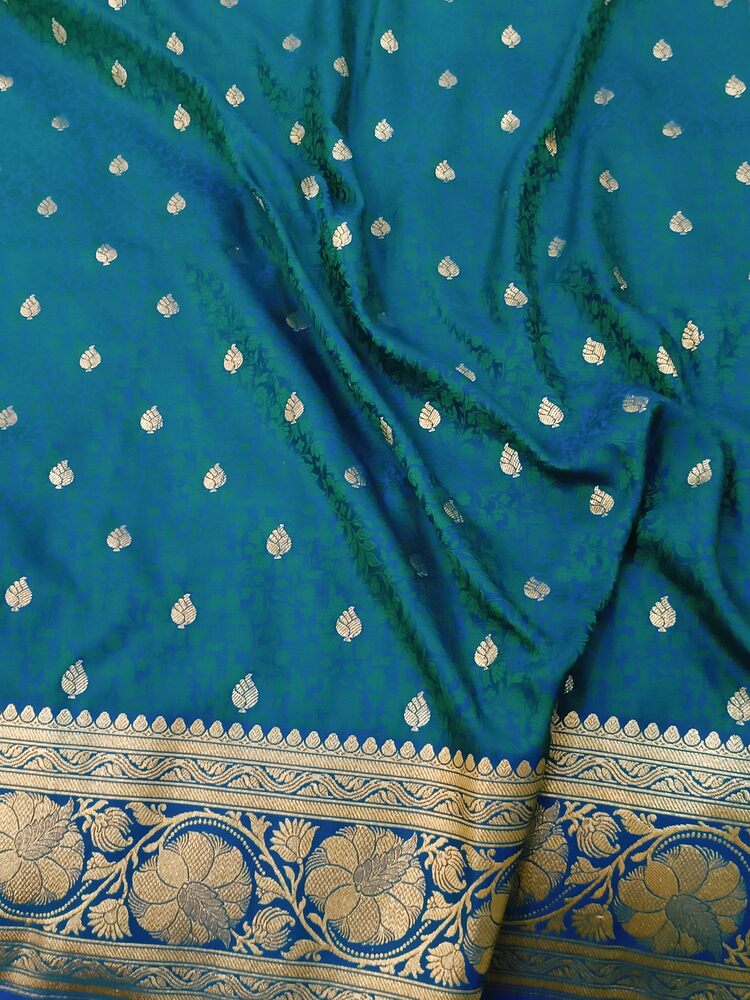 PEACOCK BLUE FLORAL TANCHUI BUTI BANARASI KATAN SILK SAREE