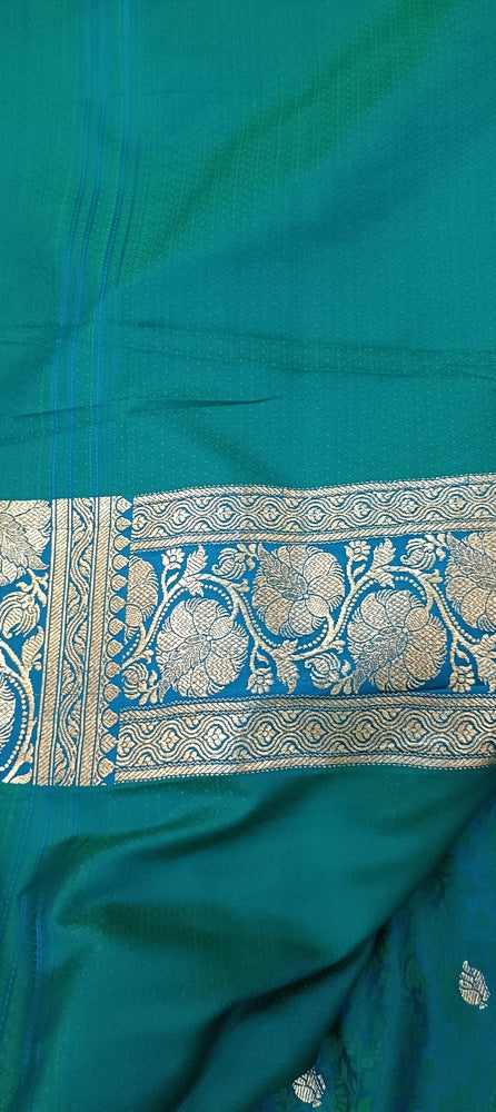 PEACOCK BLUE FLORAL TANCHUI BUTI BANARASI KATAN SILK SAREE