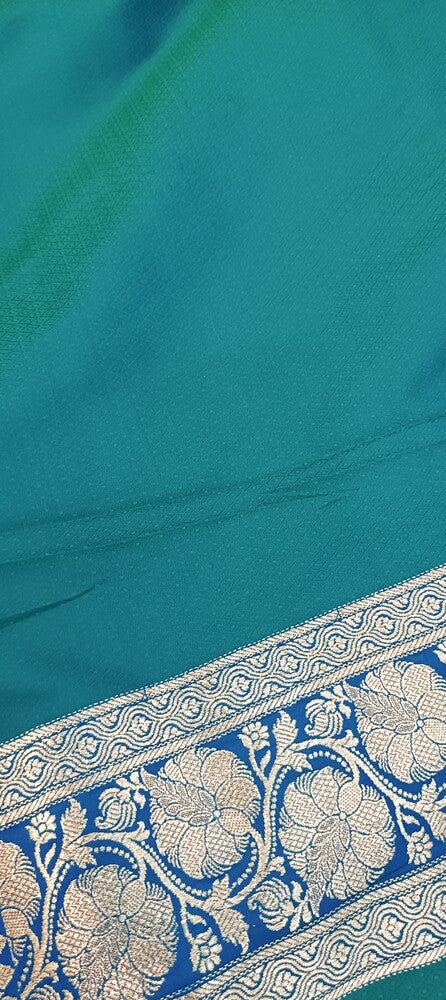 PEACOCK BLUE FLORAL TANCHUI BUTI BANARASI KATAN SILK SAREE