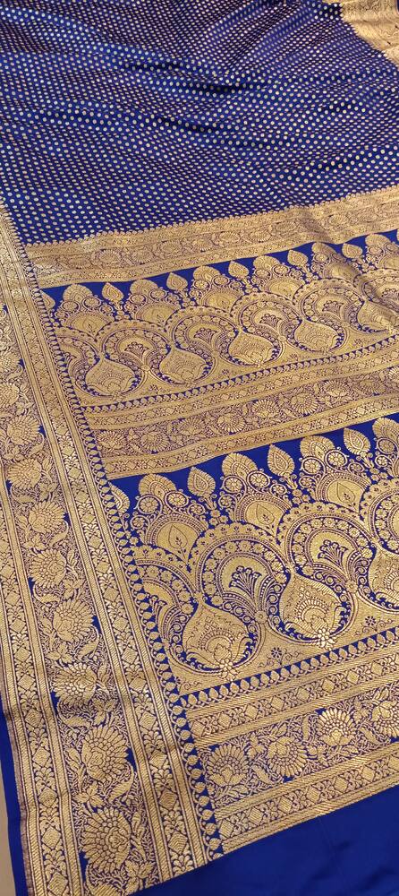 ROYAL BLUE BUTI BANARASI SATIN SILK SAREE