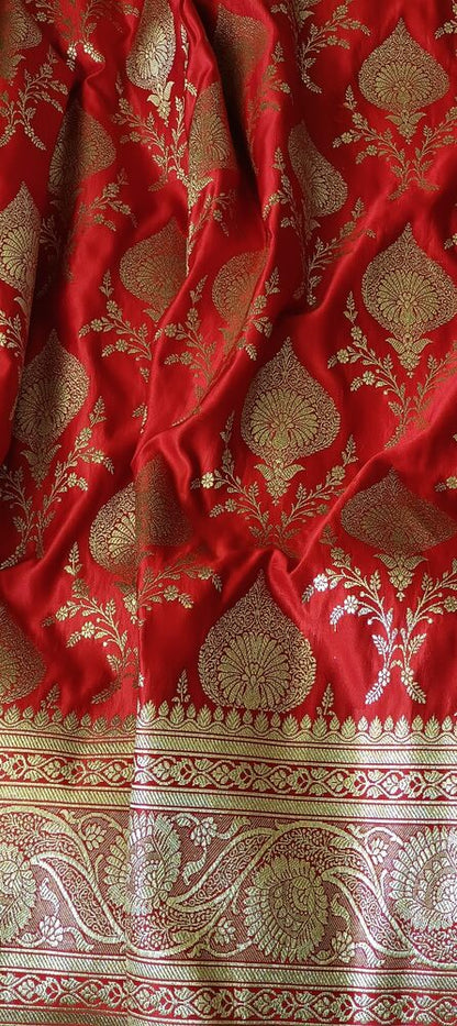 RED MOTIFS BANARASI KATAN SILK SAREE