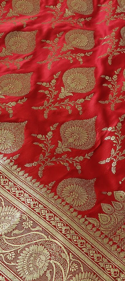 RED MOTIFS BANARASI KATAN SILK SAREE