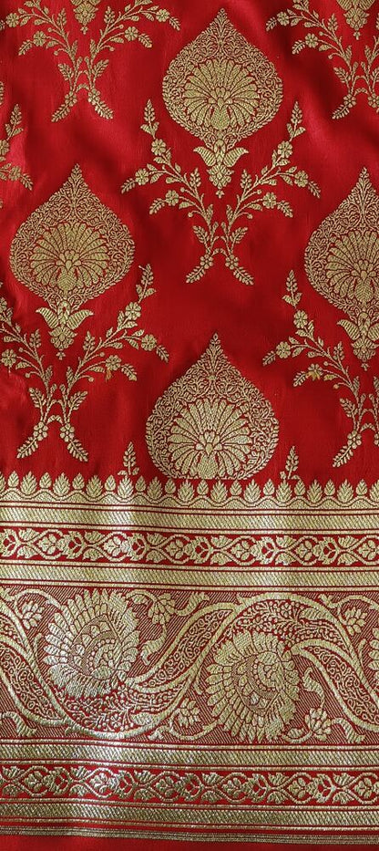 RED MOTIFS BANARASI KATAN SILK SAREE