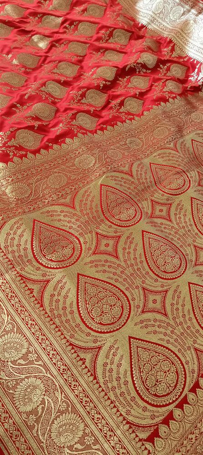 RED MOTIFS BANARASI KATAN SILK SAREE