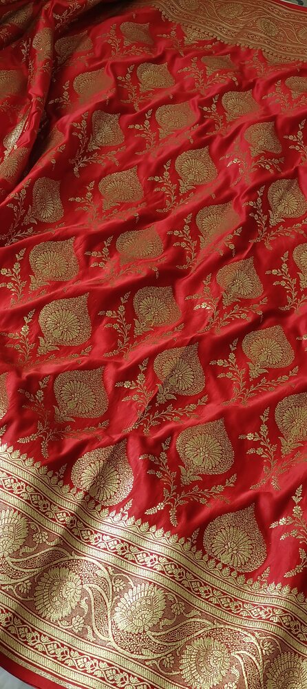 RED MOTIFS BANARASI KATAN SILK SAREE