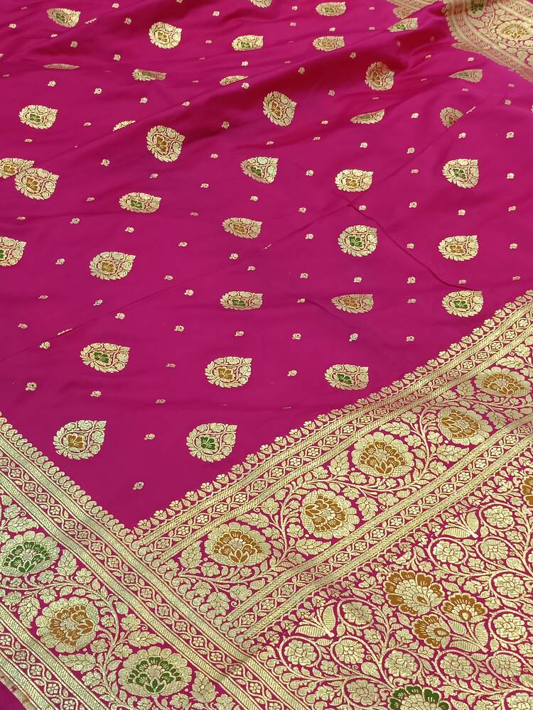 PINK FLORAL MEENAKARI BANARASI KATAN SILK SAREE