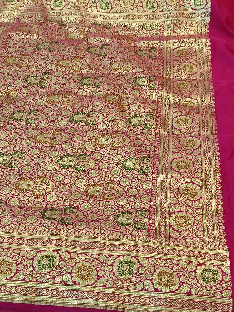 PINK FLORAL MEENAKARI BANARASI KATAN SILK SAREE