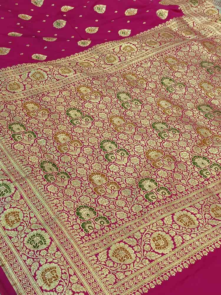 PINK FLORAL MEENAKARI BANARASI KATAN SILK SAREE