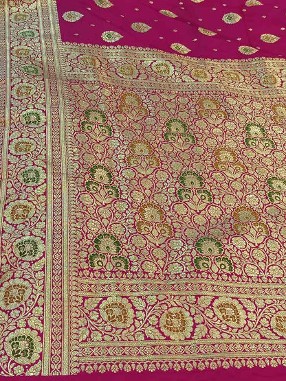 PINK FLORAL MEENAKARI BANARASI KATAN SILK SAREE