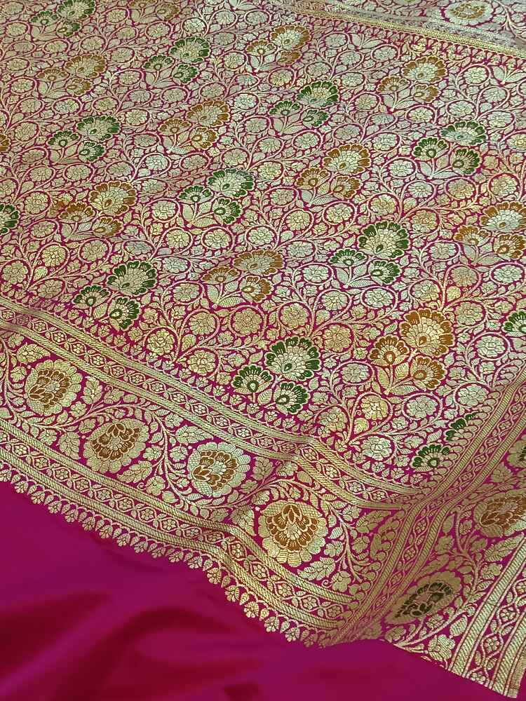 PINK FLORAL MEENAKARI BANARASI KATAN SILK SAREE