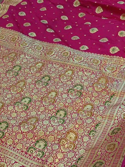 PINK FLORAL MEENAKARI BANARASI KATAN SILK SAREE