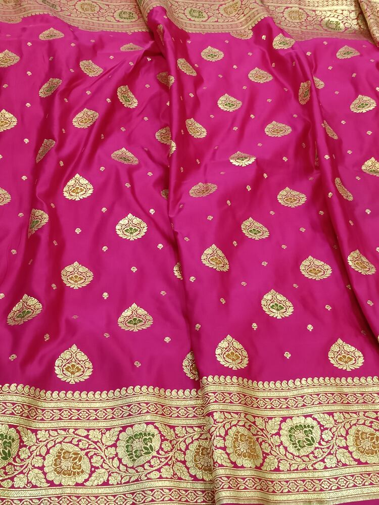 PINK FLORAL MEENAKARI BANARASI KATAN SILK SAREE