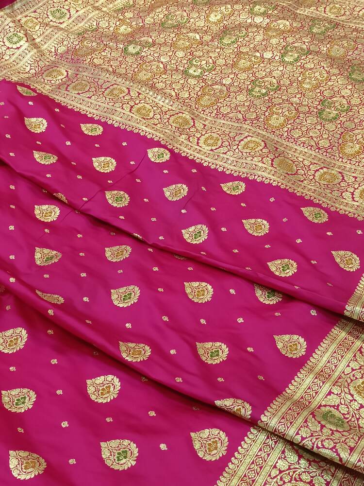 PINK FLORAL MEENAKARI BANARASI KATAN SILK SAREE