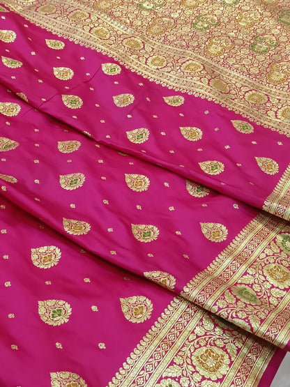 PINK FLORAL MEENAKARI BANARASI KATAN SILK SAREE