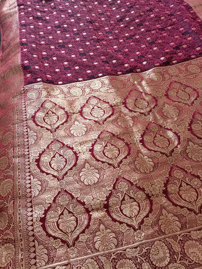 MAROON FLORAL BUTI TANCHUI BANARASI KATAN SILK SAREE