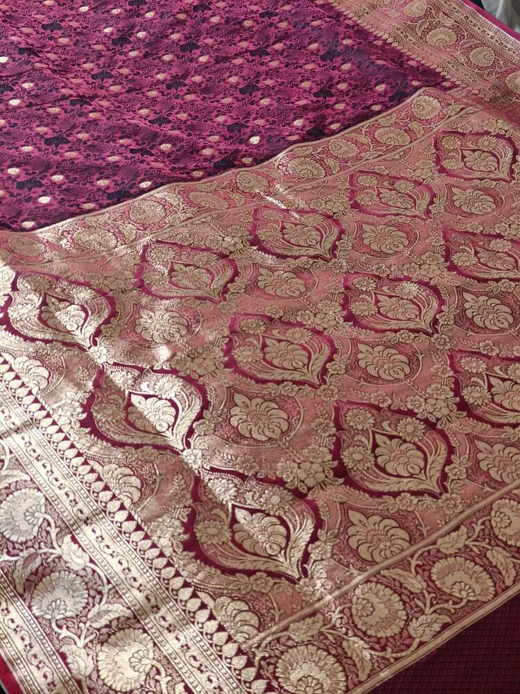 MAROON FLORAL BUTI TANCHUI BANARASI KATAN SILK SAREE