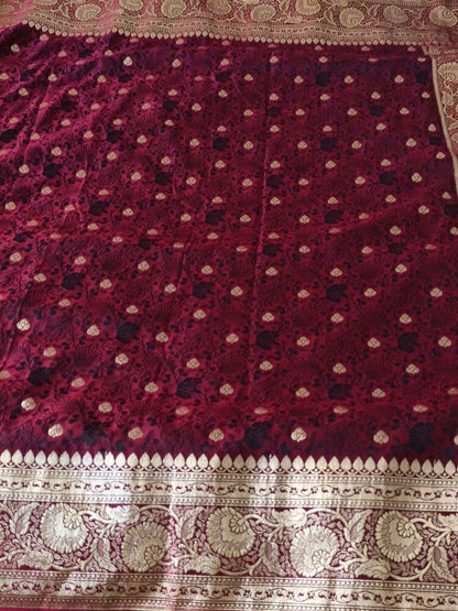 MAROON FLORAL BUTI TANCHUI BANARASI KATAN SILK SAREE