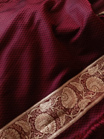 MAROON FLORAL BUTI TANCHUI BANARASI KATAN SILK SAREE