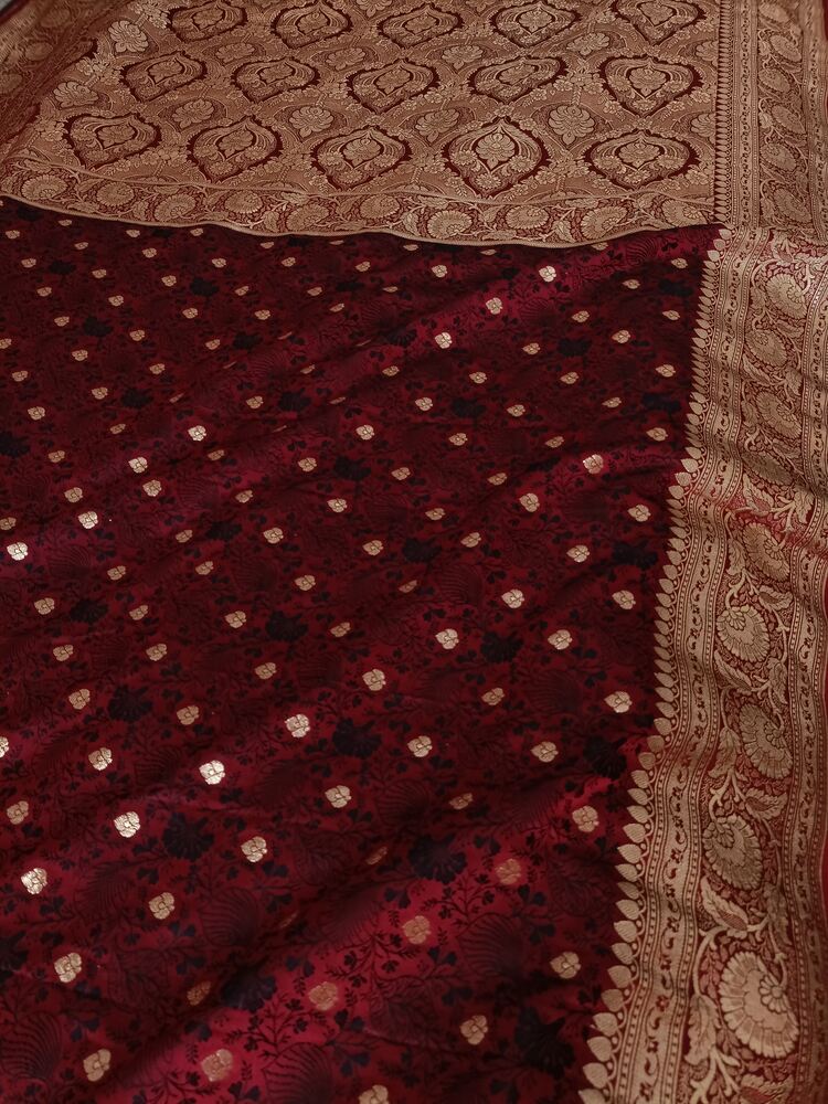 MAROON FLORAL BUTI TANCHUI BANARASI KATAN SILK SAREE