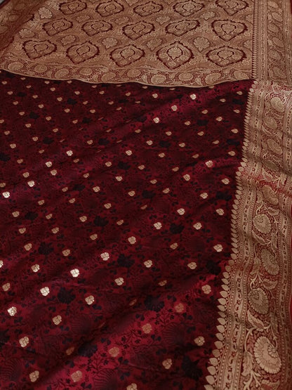 MAROON FLORAL BUTI TANCHUI BANARASI KATAN SILK SAREE