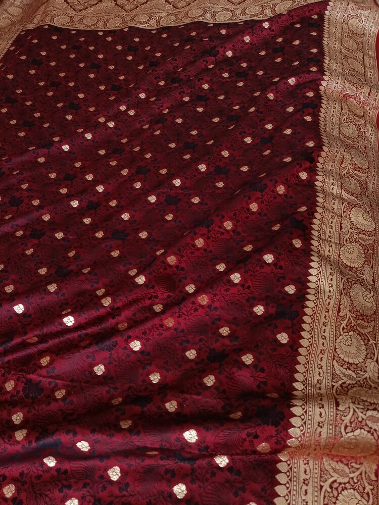 MAROON FLORAL BUTI TANCHUI BANARASI KATAN SILK SAREE