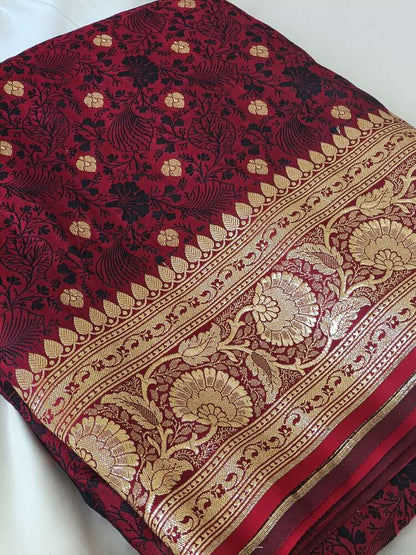 MAROON FLORAL BUTI TANCHUI BANARASI KATAN SILK SAREE