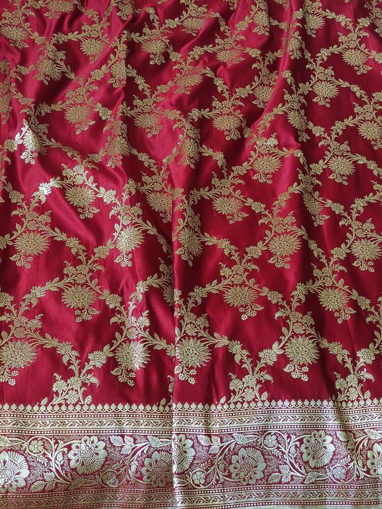 RED FLORAL JAAL BANARASI SATIN SILK SAREE