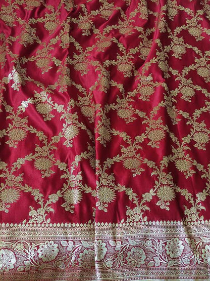 RED FLORAL JAAL BANARASI SATIN SILK SAREE