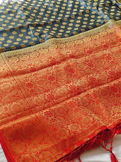 GREY BUTI BANARASI BALATAN SILK SAREE