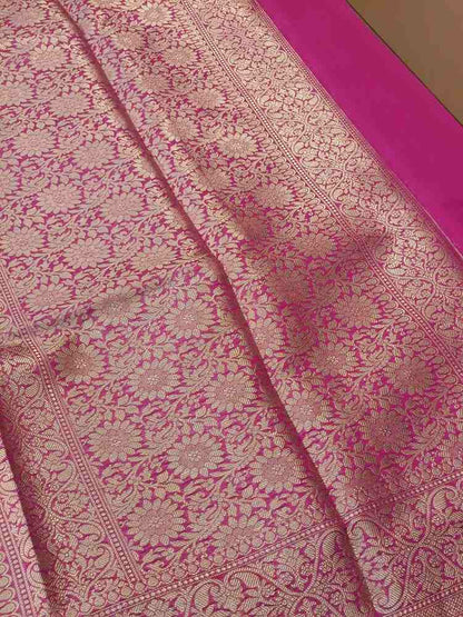 MAGENTA PINK MEENAKARI FLORAL JAAL KHADDI GEORGETTE BANARASI SAREE