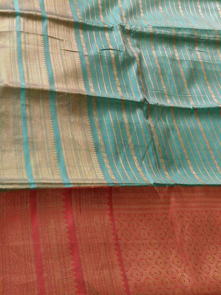 RAMA GREEN STRIPED BANARASI SOFT SILK SAREE