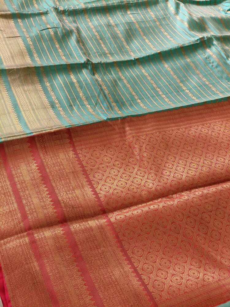 RAMA GREEN STRIPED BANARASI SOFT SILK SAREE