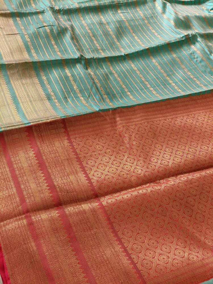 RAMA GREEN STRIPED BANARASI SOFT SILK SAREE