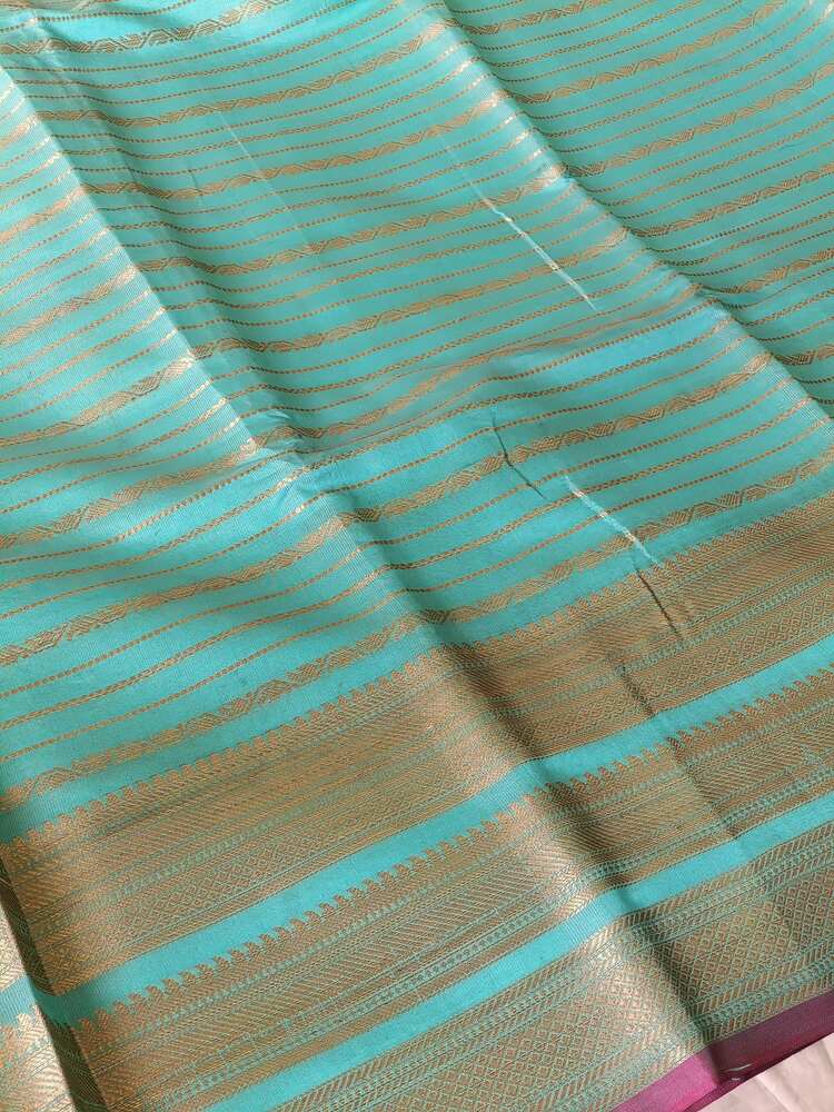 RAMA GREEN STRIPED BANARASI SOFT SILK SAREE