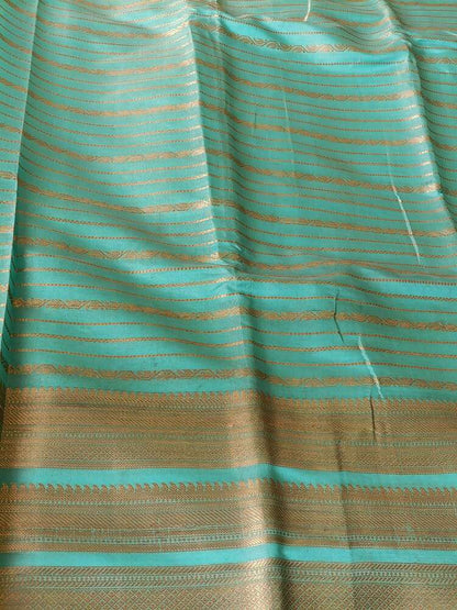 RAMA GREEN STRIPED BANARASI SOFT SILK SAREE