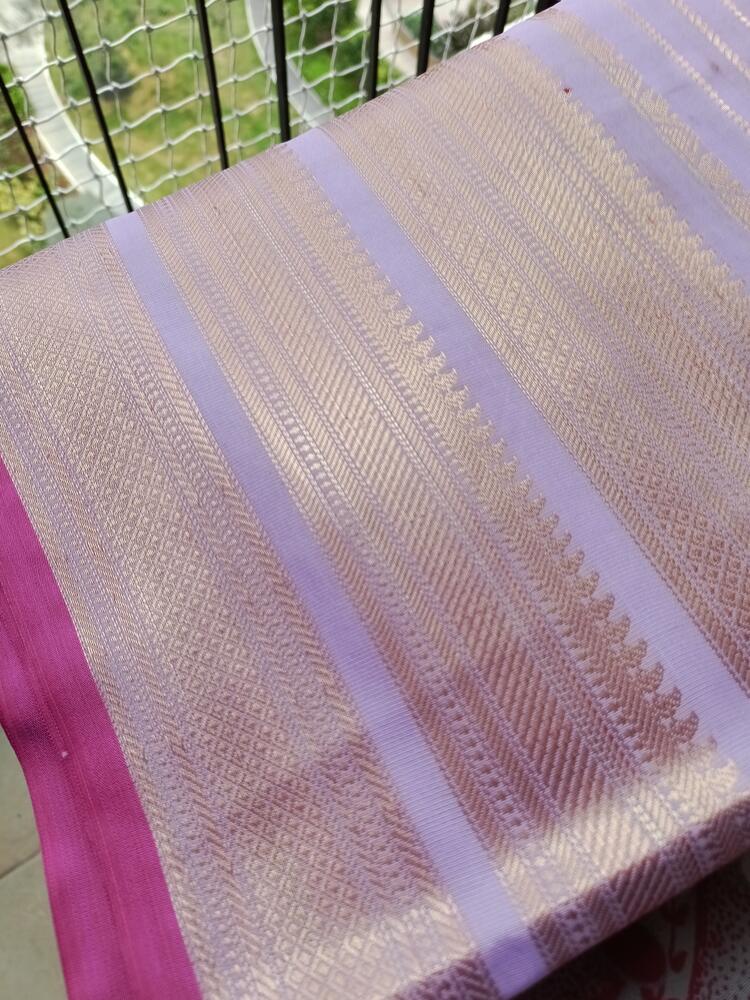 LAVENDER STRIPED BANARASI SOFT SILK SAREE