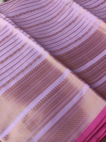 LAVENDER STRIPED BANARASI SOFT SILK SAREE