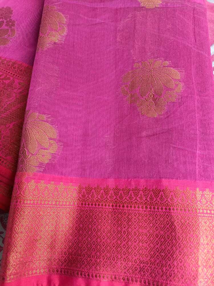 MAGENTA FLORAL BUTTA BANARASI COTTON WEAVE SAREE