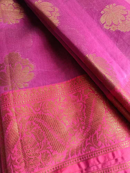 MAGENTA FLORAL BUTTA BANARASI COTTON WEAVE SAREE