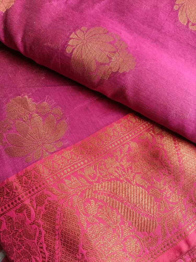 MAGENTA FLORAL BUTTA BANARASI COTTON WEAVE SAREE