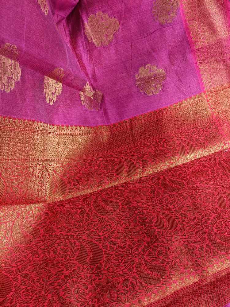 MAGENTA FLORAL BUTTA BANARASI COTTON WEAVE SAREE