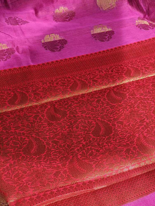 MAGENTA FLORAL BUTTA BANARASI COTTON WEAVE SAREE