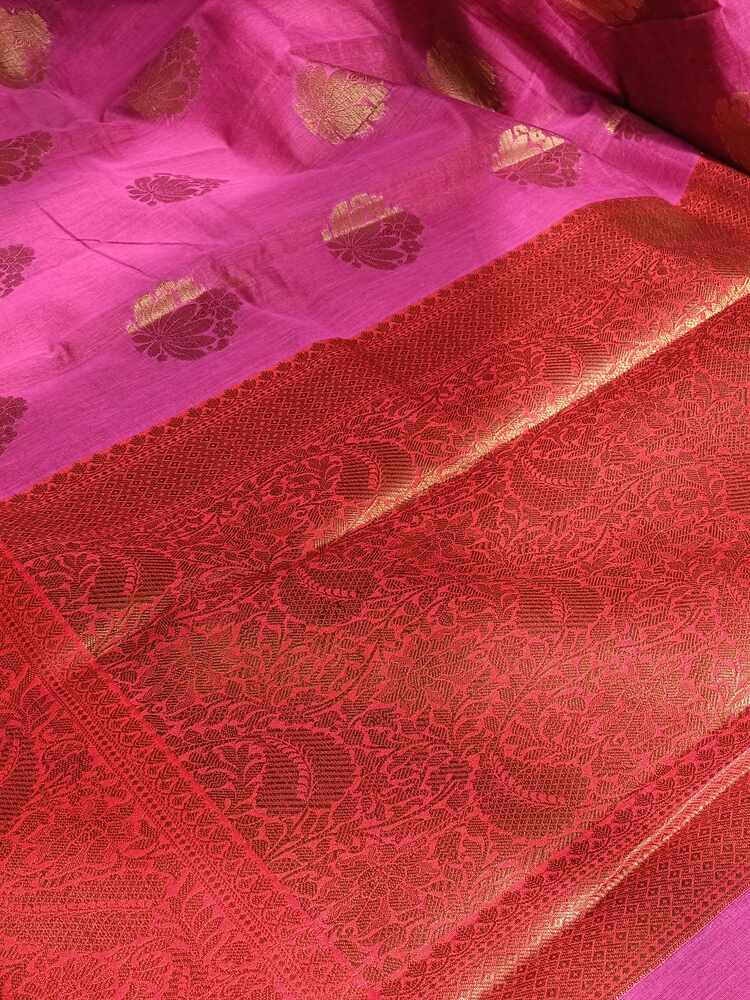 MAGENTA FLORAL BUTTA BANARASI COTTON WEAVE SAREE