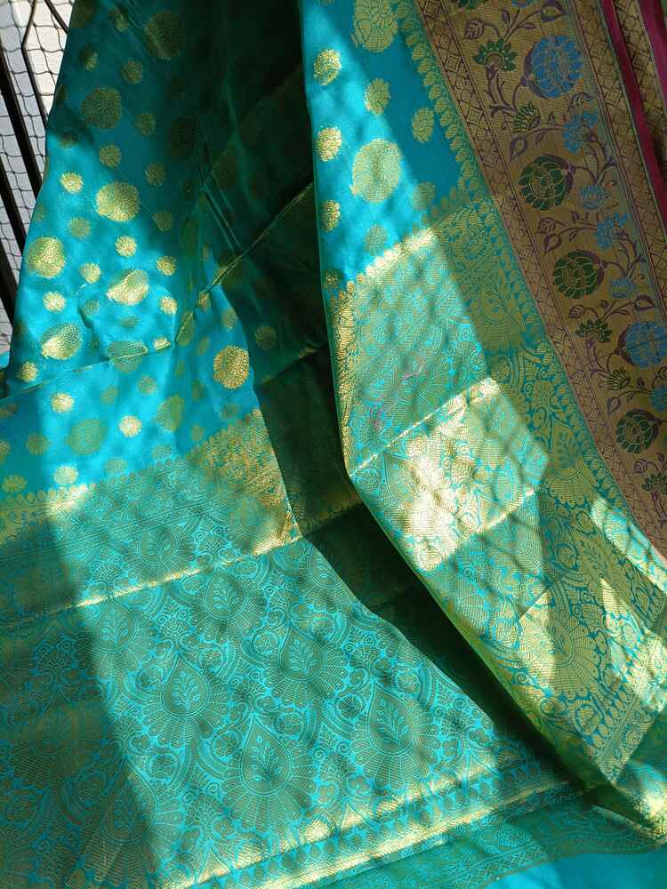 RAMA BLUE BUTTA BUTI BANARASI SILK COTTON SAREE