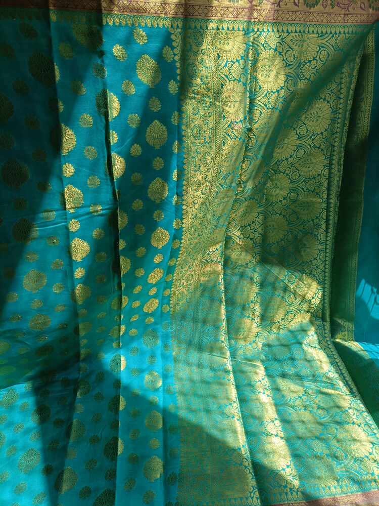 RAMA BLUE BUTTA BUTI BANARASI SILK COTTON SAREE