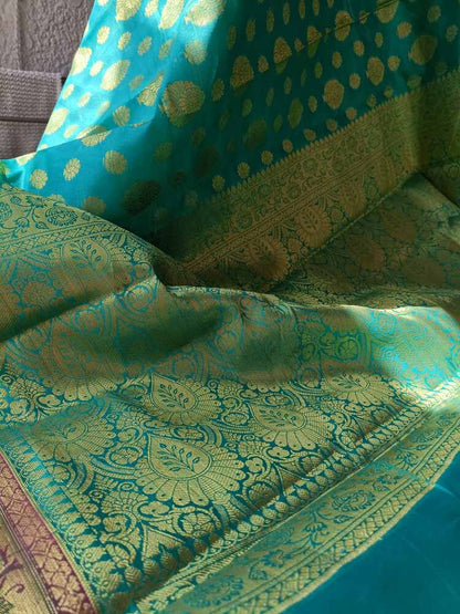 RAMA BLUE BUTTA BUTI BANARASI SILK COTTON SAREE